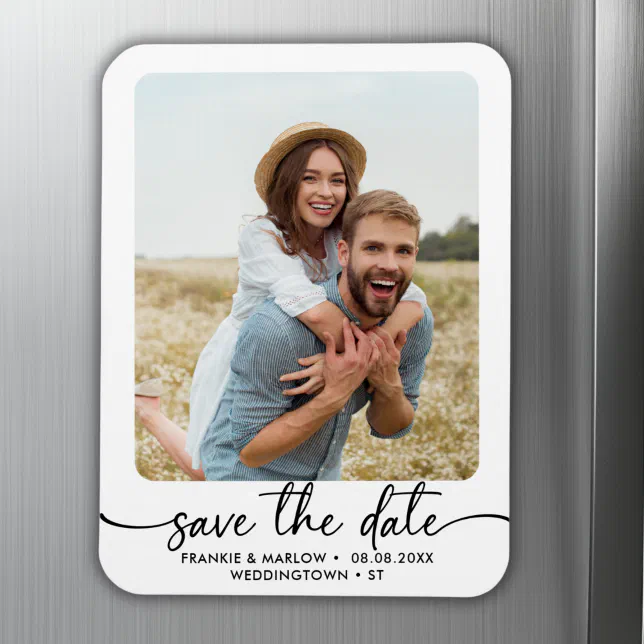 Elegant Calligraphy Couple Photo Save The Date Magnet | Zazzle