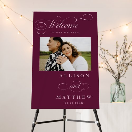 Elegant Calligraphy Cranberry Wedding Welcome Sign