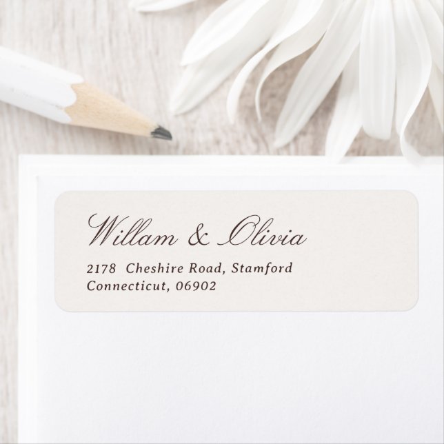 Elegant Calligraphy Cream and Brown Wedding Label (Insitu)