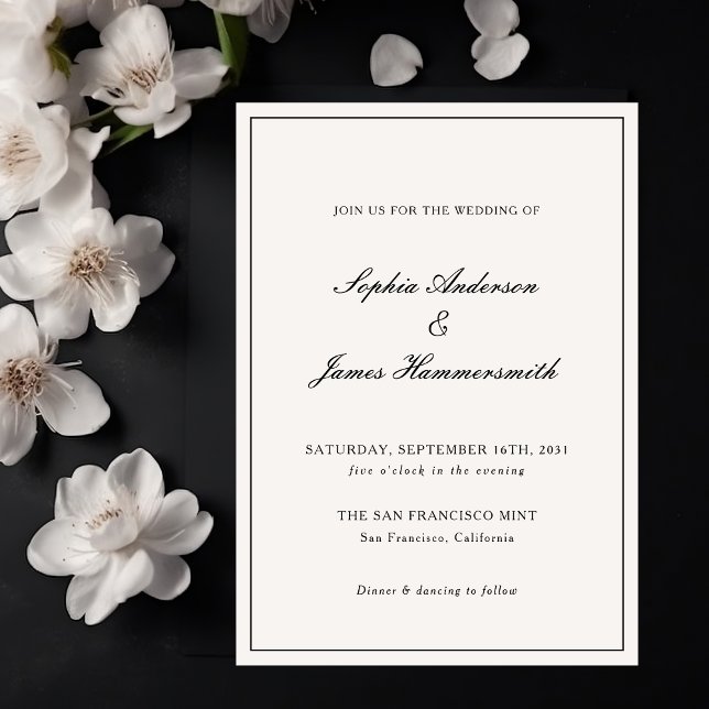 Elegant Calligraphy Cream Black Frame Wedding Invitation (Creator Uploaded)