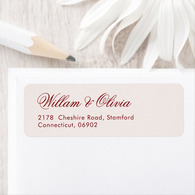 Elegant Calligraphy Cream Burgundy Wedding  Label (Insitu)