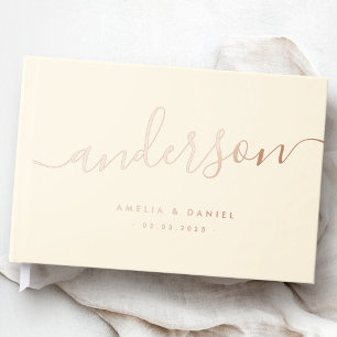 Elegant calligraphy cream colored wedding real foil guest book