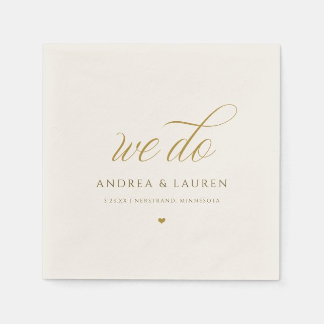 Elegant Calligraphy Cream Gold Wedding Napkins (Front)