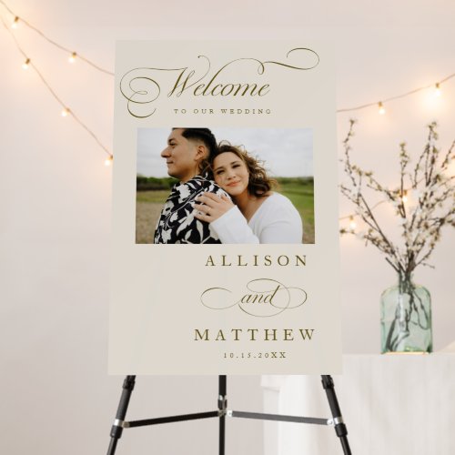 Elegant Calligraphy Cream Wedding Welcome Sign