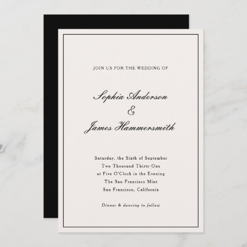 Elegant Calligraphy Cream White Black Wedding Invitation