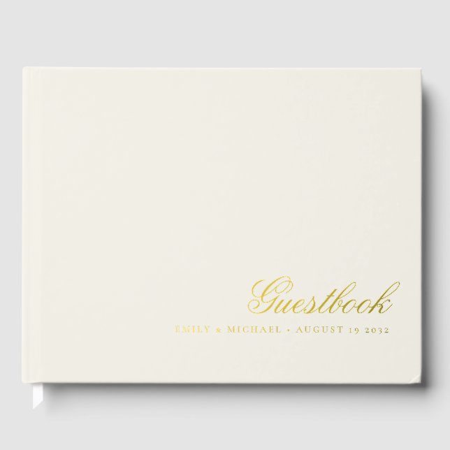 Elegant Calligraphy Cream White Gold Foil Wedding  Foil Guest Book (Front)