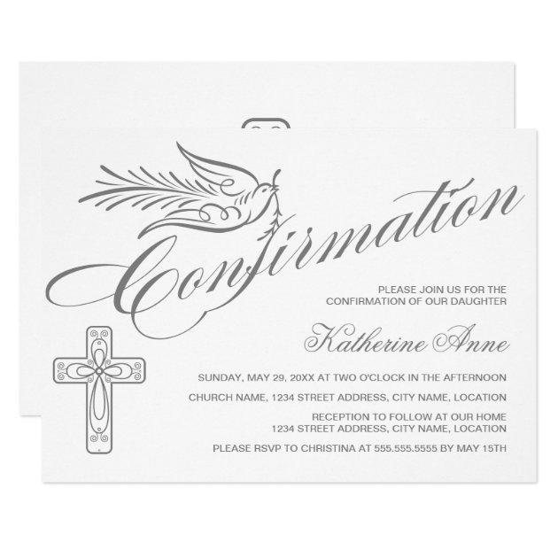 Elegant Calligraphy Cross And Dove Confirmation Invitation