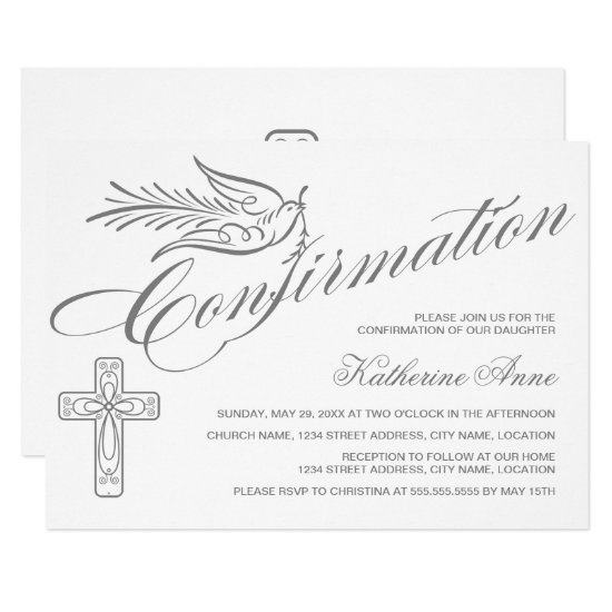 Elegant Calligraphy Cross and Dove Confirmation Invitation
