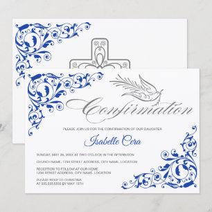 Elegant Calligraphy Cross and Dove Confirmation Invitation