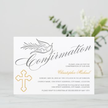 Elegant Calligraphy Cross And Dove Confirmation Invitation by SocialiteDesigns at Zazzle