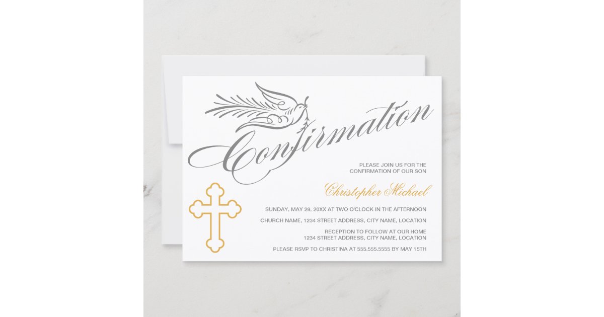 Elegant Calligraphy Cross and Dove Confirmation Invitation | Zazzle
