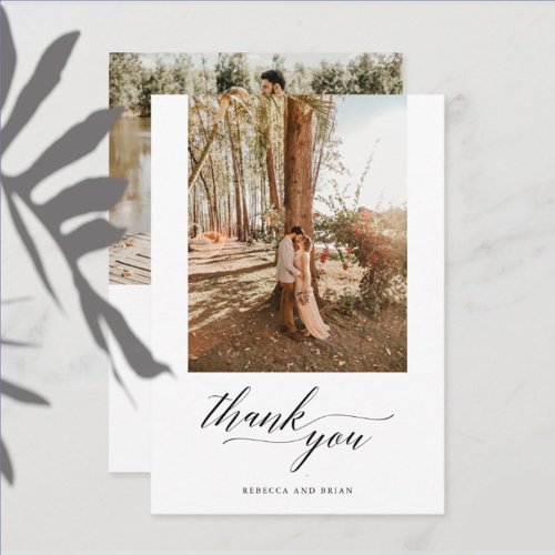 Elegant Calligraphy Custom 2 Photo Wedding Thank You Card