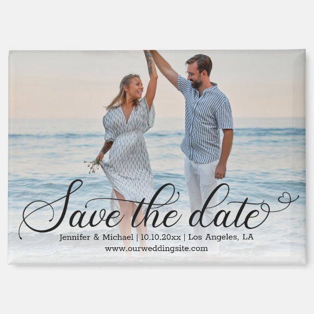 Elegant Calligraphy Custom Photo Save the Date Magnet (Front)