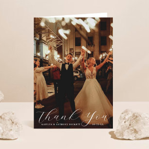Elegant Calligraphy Custom Wedding Photo Letterpress Thank You Card