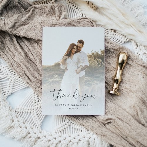 Elegant Calligraphy Custom Wedding Photo Thank You