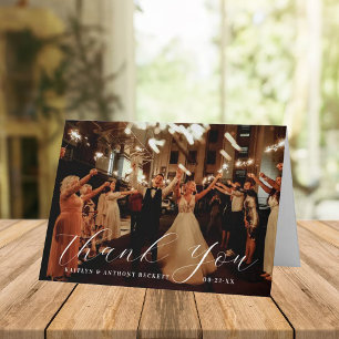 Elegant Calligraphy Custom Wedding Photo Thank You Card
