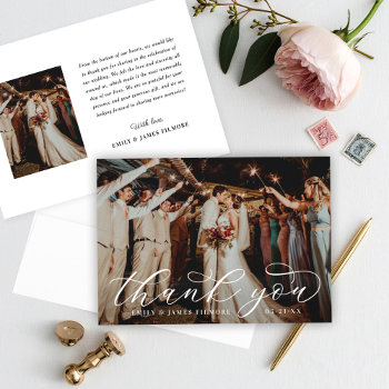 Elegant Calligraphy Custom Wedding Photo Thank You Card by Plush_Paper at Zazzle