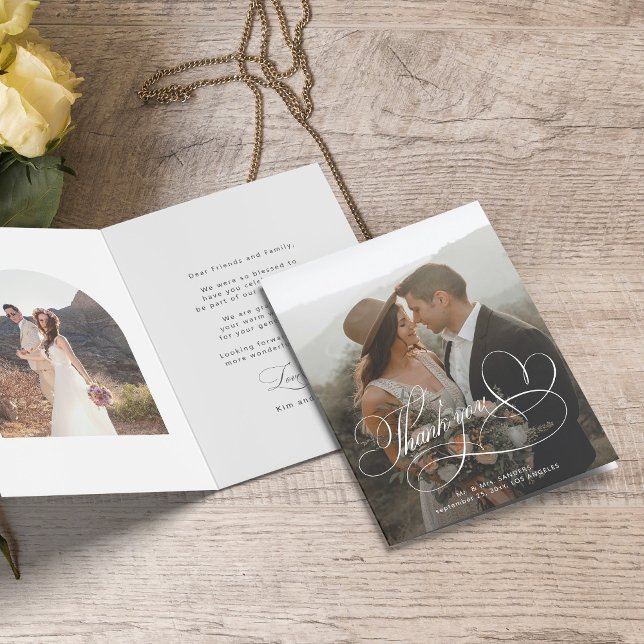 Elegant calligraphy custom wedding photo thank you card (Creator Uploaded)