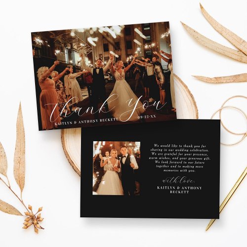 Elegant Calligraphy Custom Wedding Photo Thank You Card