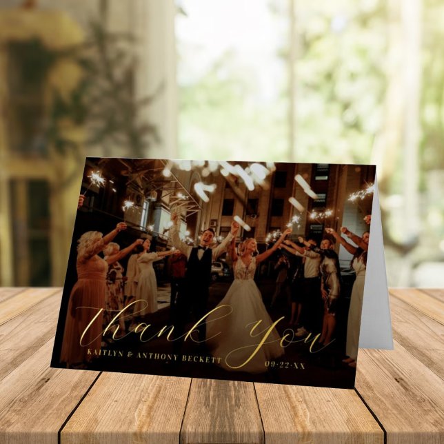 Elegant Calligraphy Custom Wedding Photo Thank You Foil Greeting Card (Creator Uploaded)
