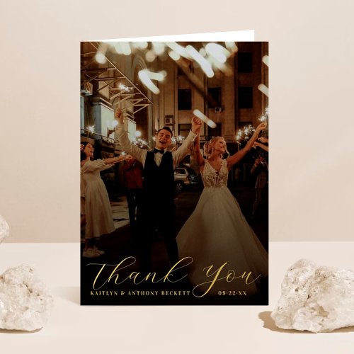 Elegant Calligraphy Custom Wedding Photo Thank You Foil Greeting Card
