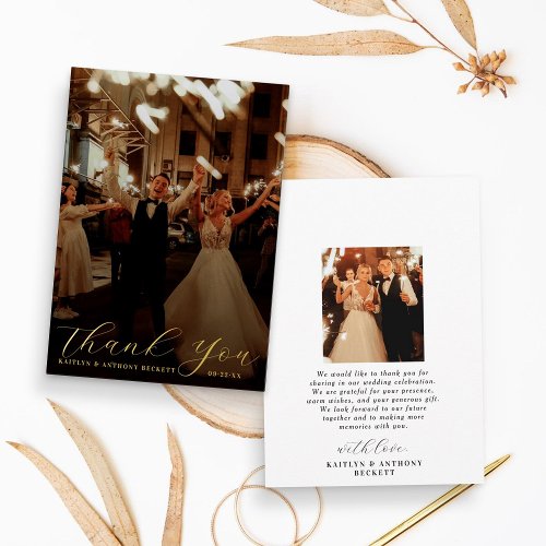 Elegant Calligraphy Custom Wedding Photo Thank You Foil Invitation
