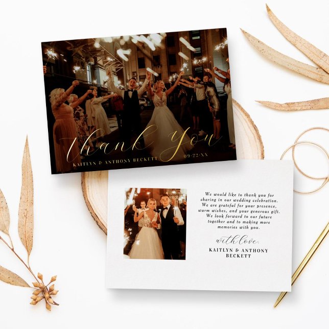 Elegant Calligraphy Custom Wedding Photo Thank You Foil Invitation (Creator Uploaded)