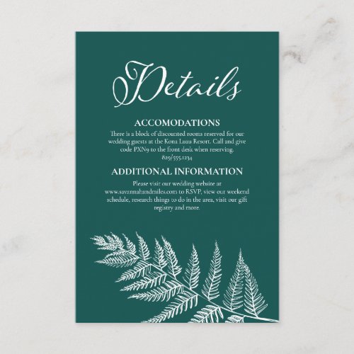 Elegant Calligraphy Deep Teal Wedding Details Enclosure Card