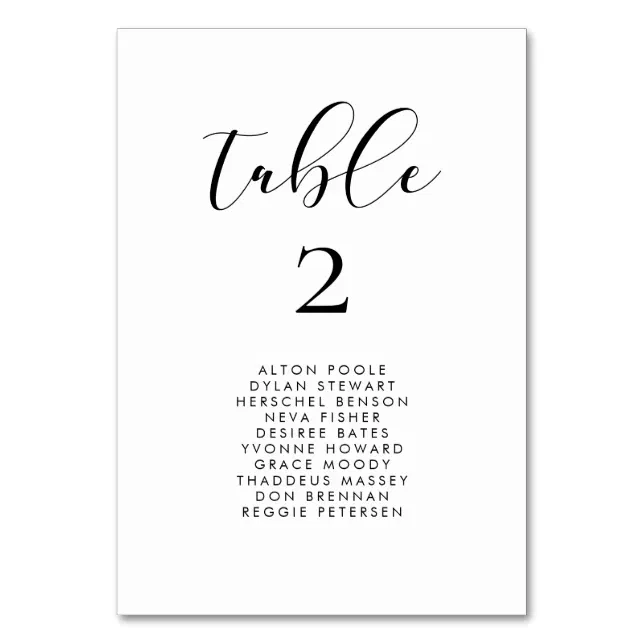 Elegant calligraphy design seating chart cards Zazzle