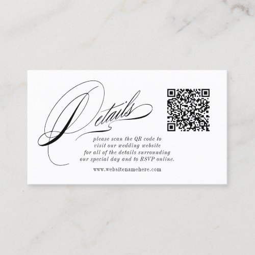 Elegant Calligraphy Details QR Code Enclosure Card
