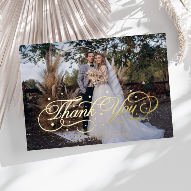 Elegant Calligraphy Dots Thank You Photo Wedding  Foil Invitation (Creator Uploaded)