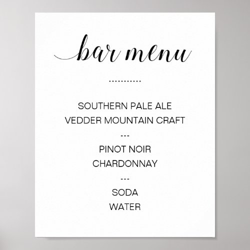 Elegant Calligraphy Drink Bar Menu Wedding Poster