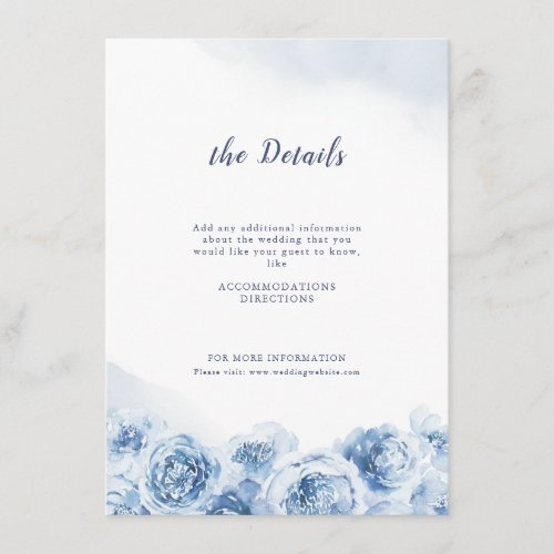 Elegant calligraphy dusty blue floral wedding enclosure card