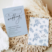 Elegant Calligraphy Dusty Blue Monogram Wedding