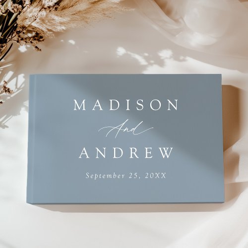 Elegant Calligraphy Dusty Blue Photo Wedding Guest Book