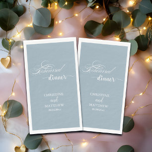Elegant Calligraphy Dusty Blue Rehearsal Dinner Paper Guest Towels