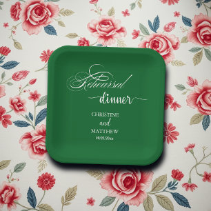 Elegant Calligraphy Dusty Blue Rehearsal Dinner Paper Plates