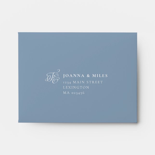 Elegant Calligraphy Dusty Blue RSVP Card Envelope (Front)