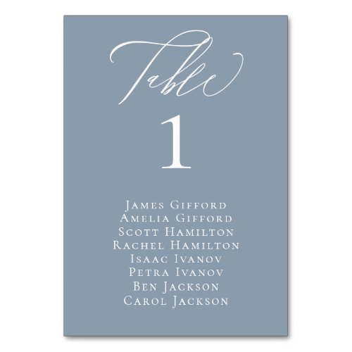 Elegant Calligraphy Dusty Blue Seating Table Card