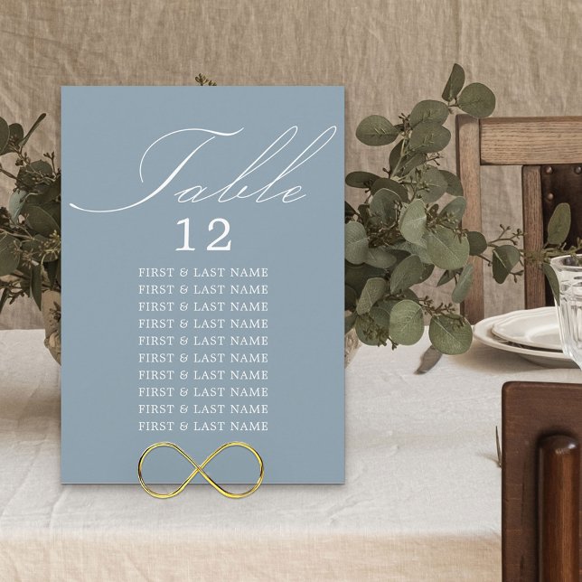 Elegant Calligraphy Dusty Blue Table Seating Card (Creator Uploaded)