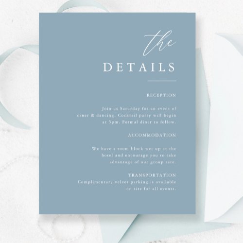Elegant Calligraphy Dusty Blue Wedding Details Enclosure Card