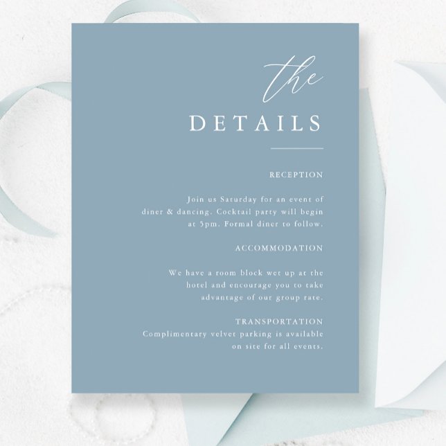 Elegant Calligraphy Dusty Blue Wedding Details Enclosure Card (Creator Uploaded)
