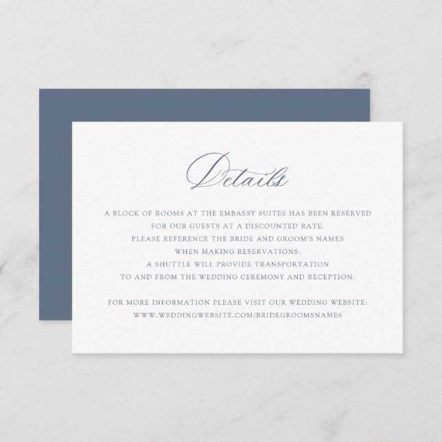 Elegant Calligraphy Dusty Blue Wedding Details Invitation (Front/Back)