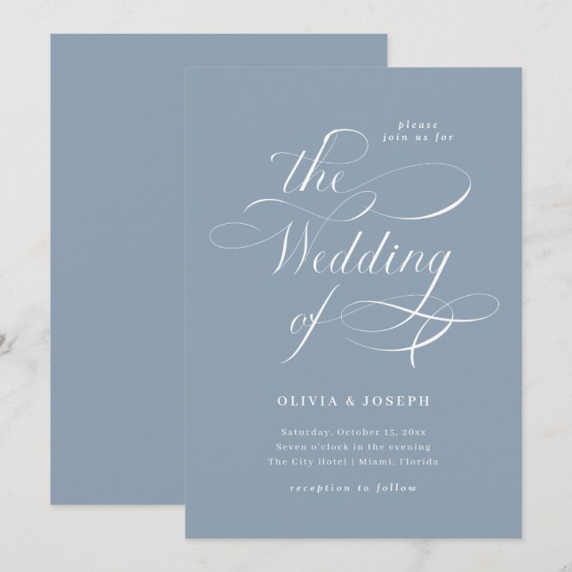 Elegant Calligraphy | Dusty Blue Wedding Invitation (Front/Back)