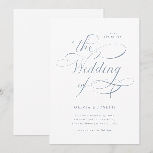 Elegant Calligraphy | Dusty Blue Wedding Invitation (Front/Back)