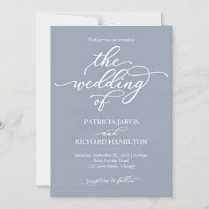 Elegant Calligraphy Dusty Blue Wedding Magnetic Invitation