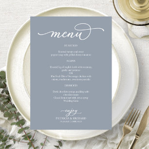 Elegant Calligraphy Dusty Blue Wedding Menu
