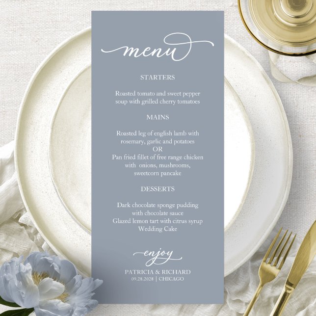 Elegant Calligraphy Dusty Blue Wedding Menu (Creator Uploaded)