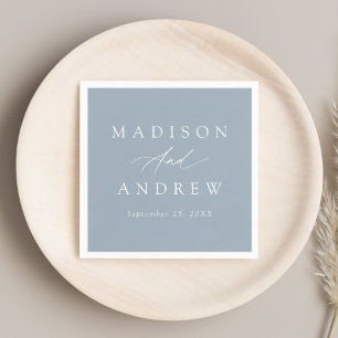 Elegant Calligraphy Dusty Blue Wedding Napkins