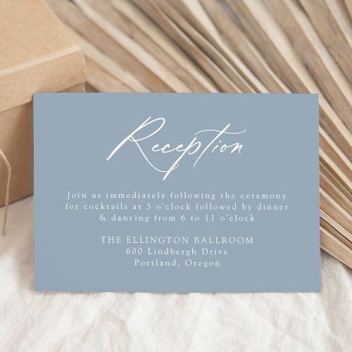 Elegant Calligraphy Dusty Blue Wedding Reception Enclosure Card